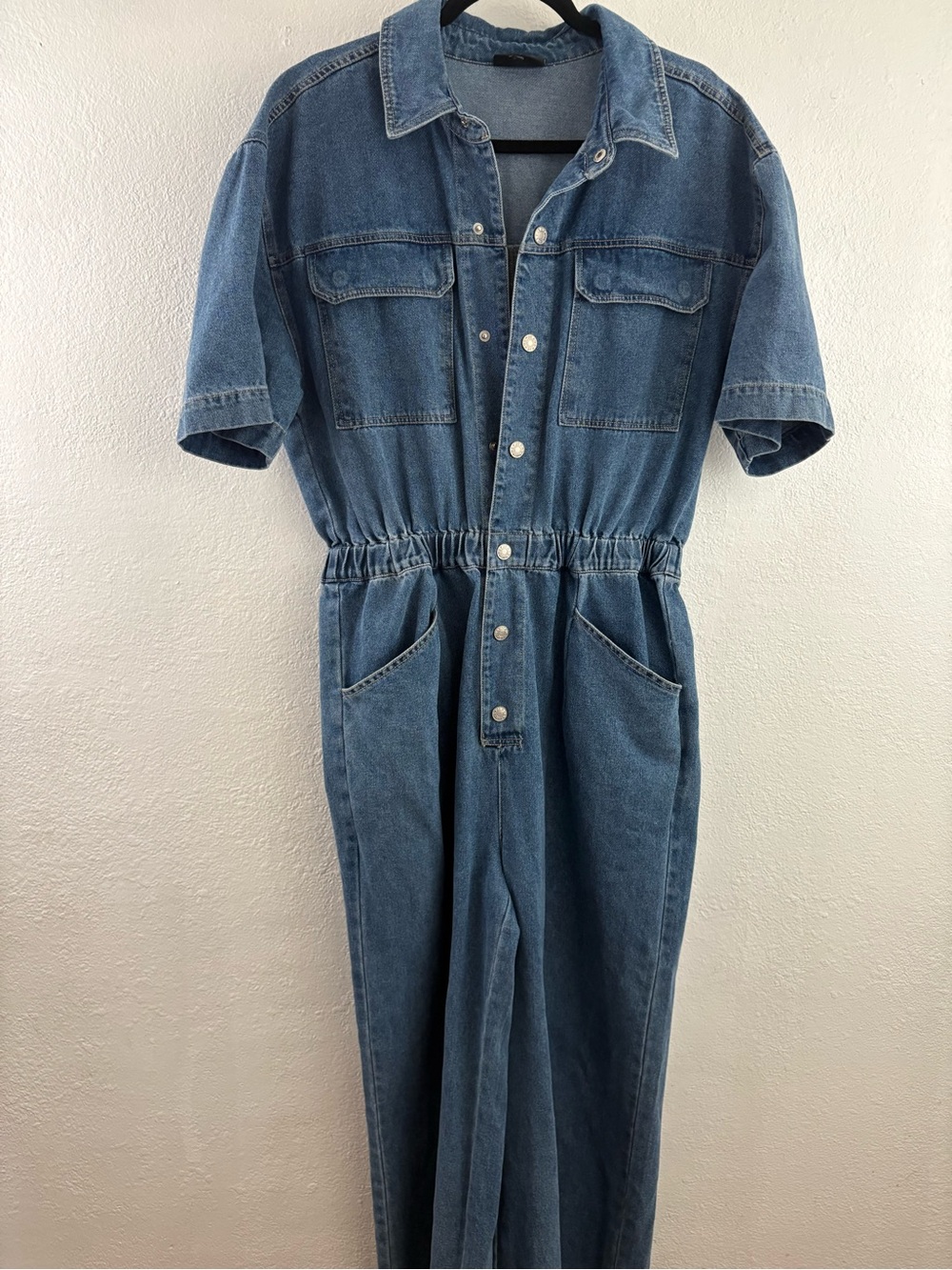 Vici Shelina Short Sleeve Denim flare leg Jumpsuit size XL - Picture 2 of 8